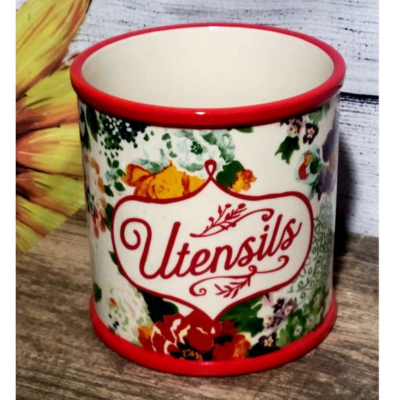 The Red Pioneer Woman Large Utensil Crock Holder Country Garden NWOT - Picture 5 of 5